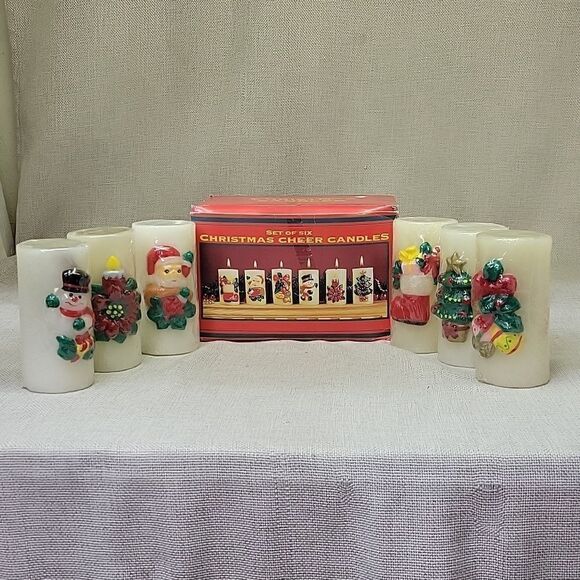 Vintage Set Of Six Christmas Cheer Candles Set ( NEW) - Picture 1 of 10
